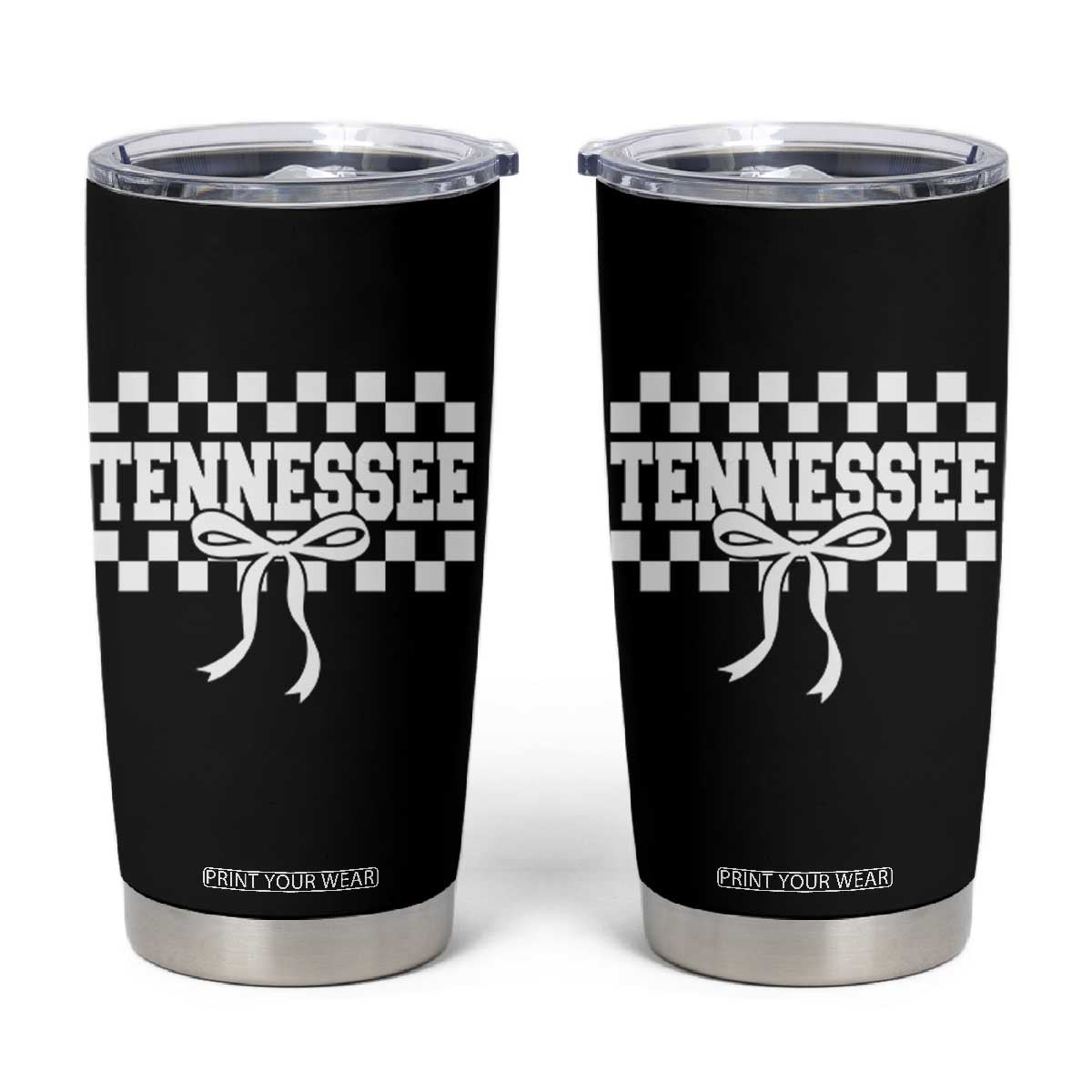 Tennessee Fan Tumbler Cup TN State Sport Coquette Bow Checkered Design Game Day TS11 Black Print Your Wear