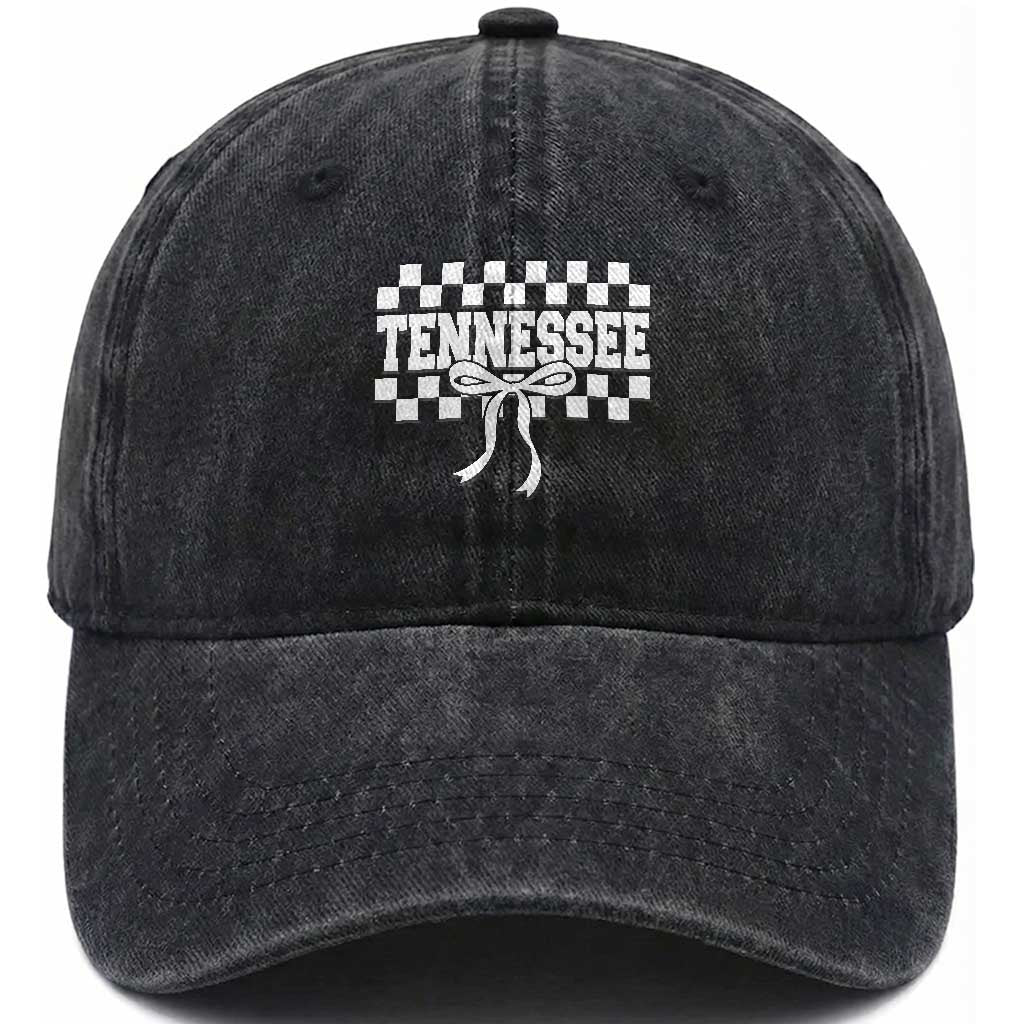 Tennessee Fan Washed Cotton Baseball Cap TN State Sport Coquette Bow Checkered Design Game Day TS11 Print Your Wear