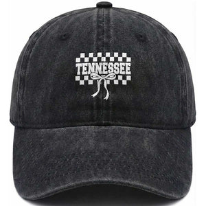 Tennessee Fan Washed Cotton Baseball Cap TN State Sport Coquette Bow Checkered Design Game Day TS11 Print Your Wear