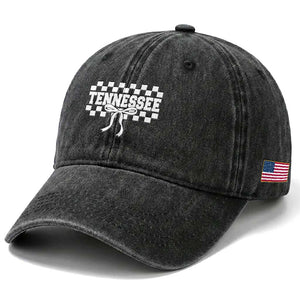 Tennessee Fan Washed Cotton Baseball Cap TN State Sport Coquette Bow Checkered Design Game Day TS11 Print Your Wear