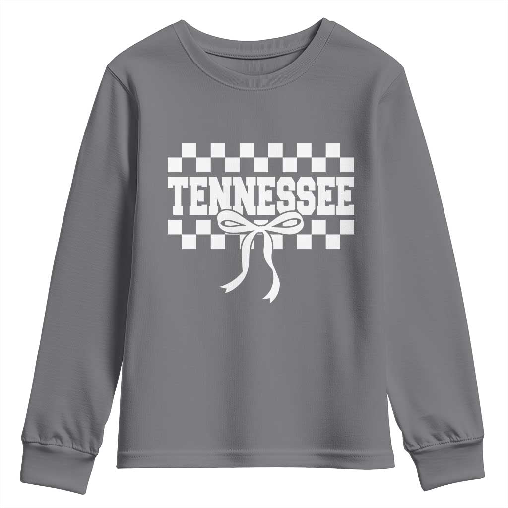 Tennessee Fan Youth Sweatshirt TN State Sport Coquette Bow Checkered Design Game Day TS11 Charcoal Print Your Wear