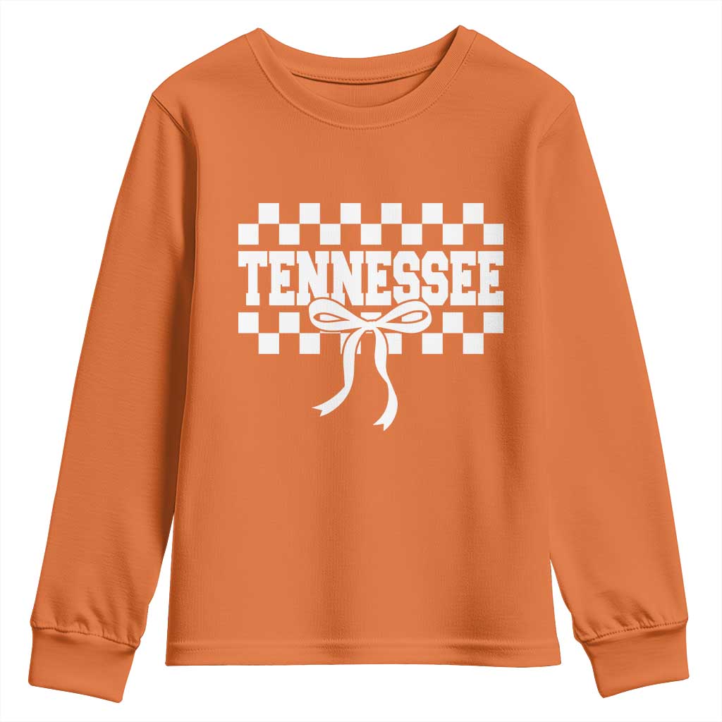 Tennessee Fan Youth Sweatshirt TN State Sport Coquette Bow Checkered Design Game Day TS11 Orange Print Your Wear