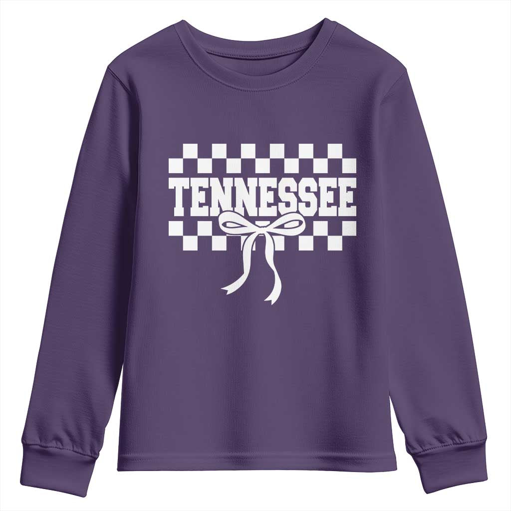 Tennessee Fan Youth Sweatshirt TN State Sport Coquette Bow Checkered Design Game Day TS11 Purple Print Your Wear