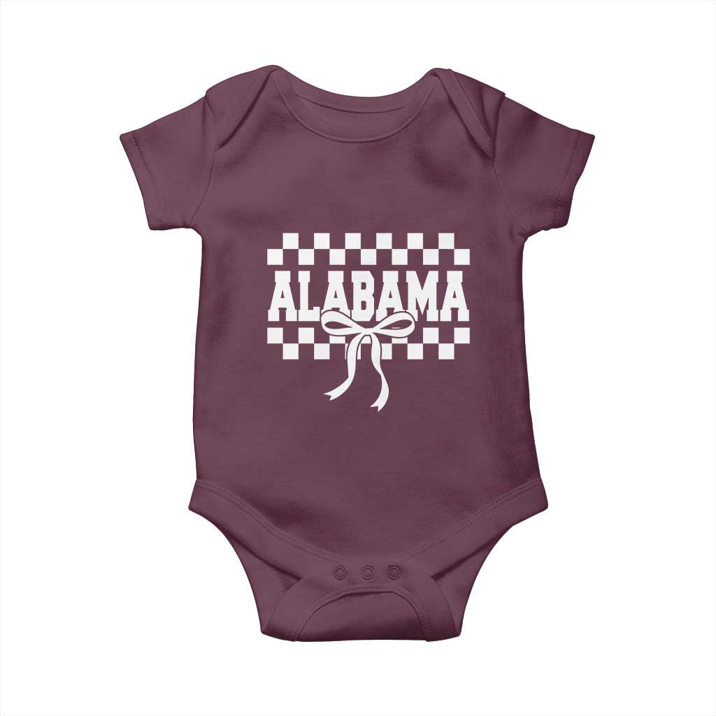 Alabama Fan Baby Onesie AL State Sport Coquette Bow Checkered Design Game Day TS11 Maroon Print Your Wear