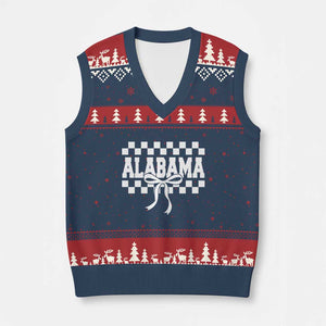 Alabama Fan V-Neck Knit Sweater Vest AL State Sport Coquette Bow Checkered Design Game Day TS11 Navy Red Print Your Wear