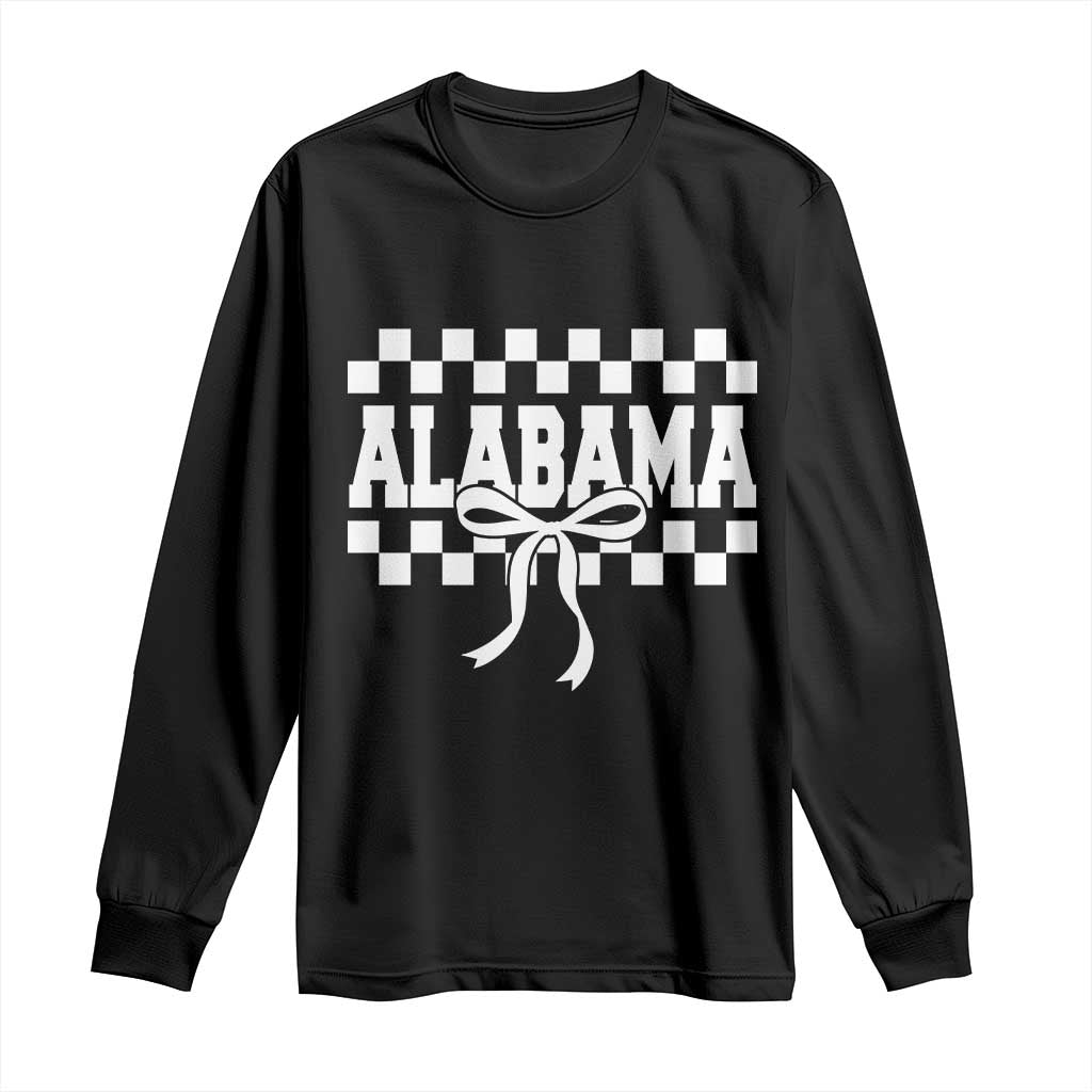 Alabama Fan Long Sleeve Shirt AL State Sport Coquette Bow Checkered Design Game Day TS11 Black Print Your Wear