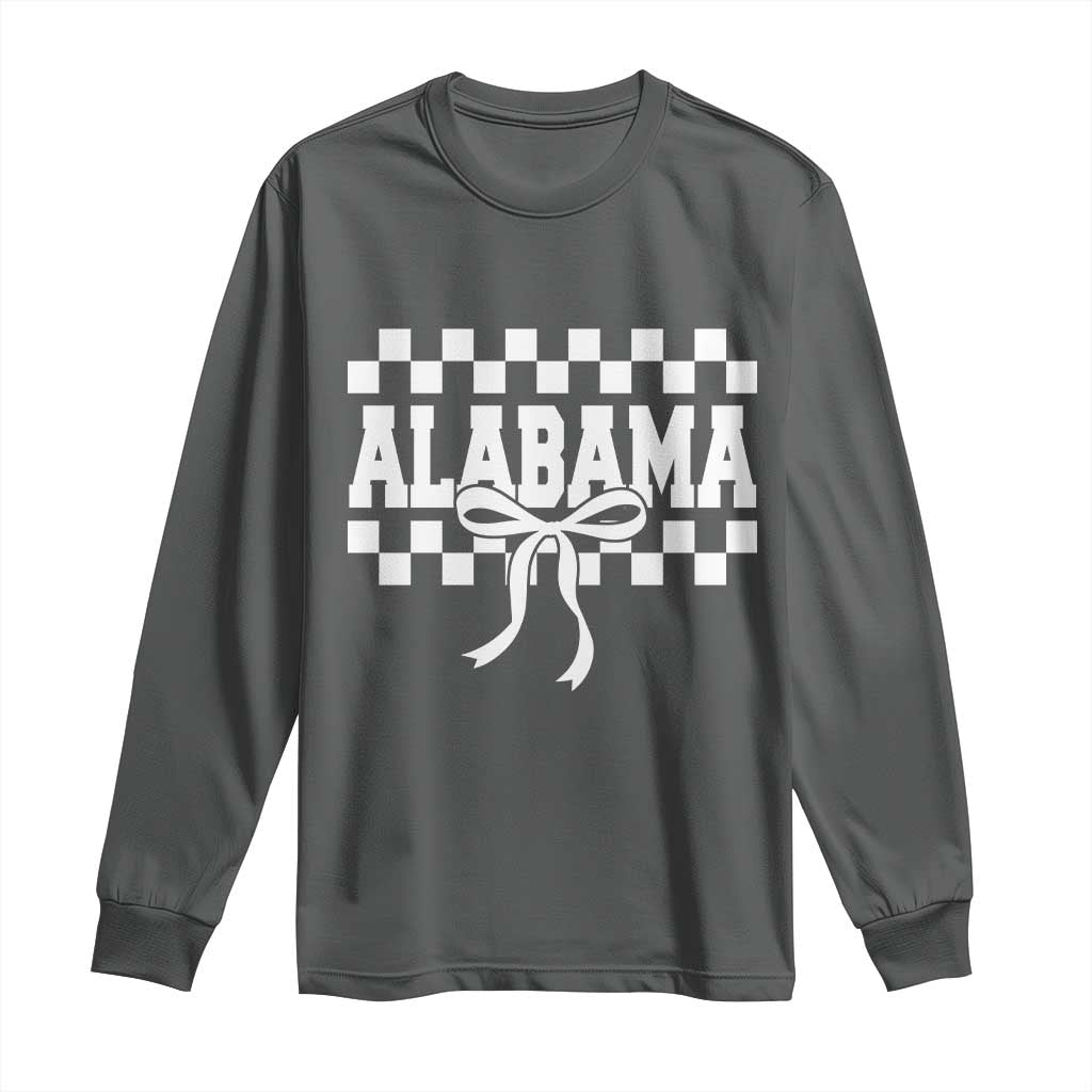 Alabama Fan Long Sleeve Shirt AL State Sport Coquette Bow Checkered Design Game Day TS11 Dark Heather Print Your Wear
