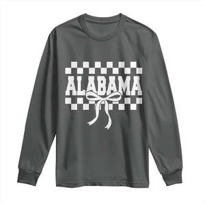 Alabama Fan Long Sleeve Shirt AL State Sport Coquette Bow Checkered Design Game Day TS11 Dark Heather Print Your Wear