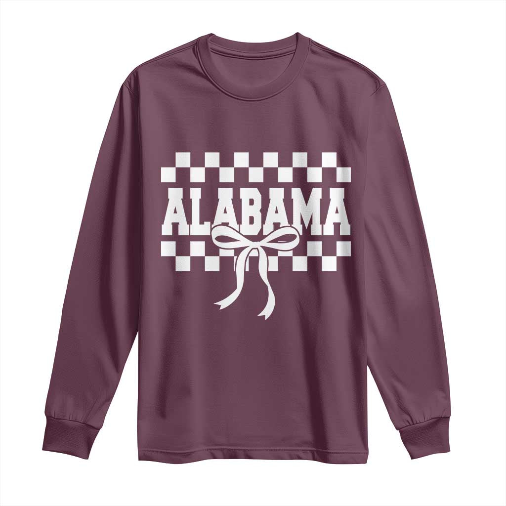 Alabama Fan Long Sleeve Shirt AL State Sport Coquette Bow Checkered Design Game Day TS11 Maroon Print Your Wear