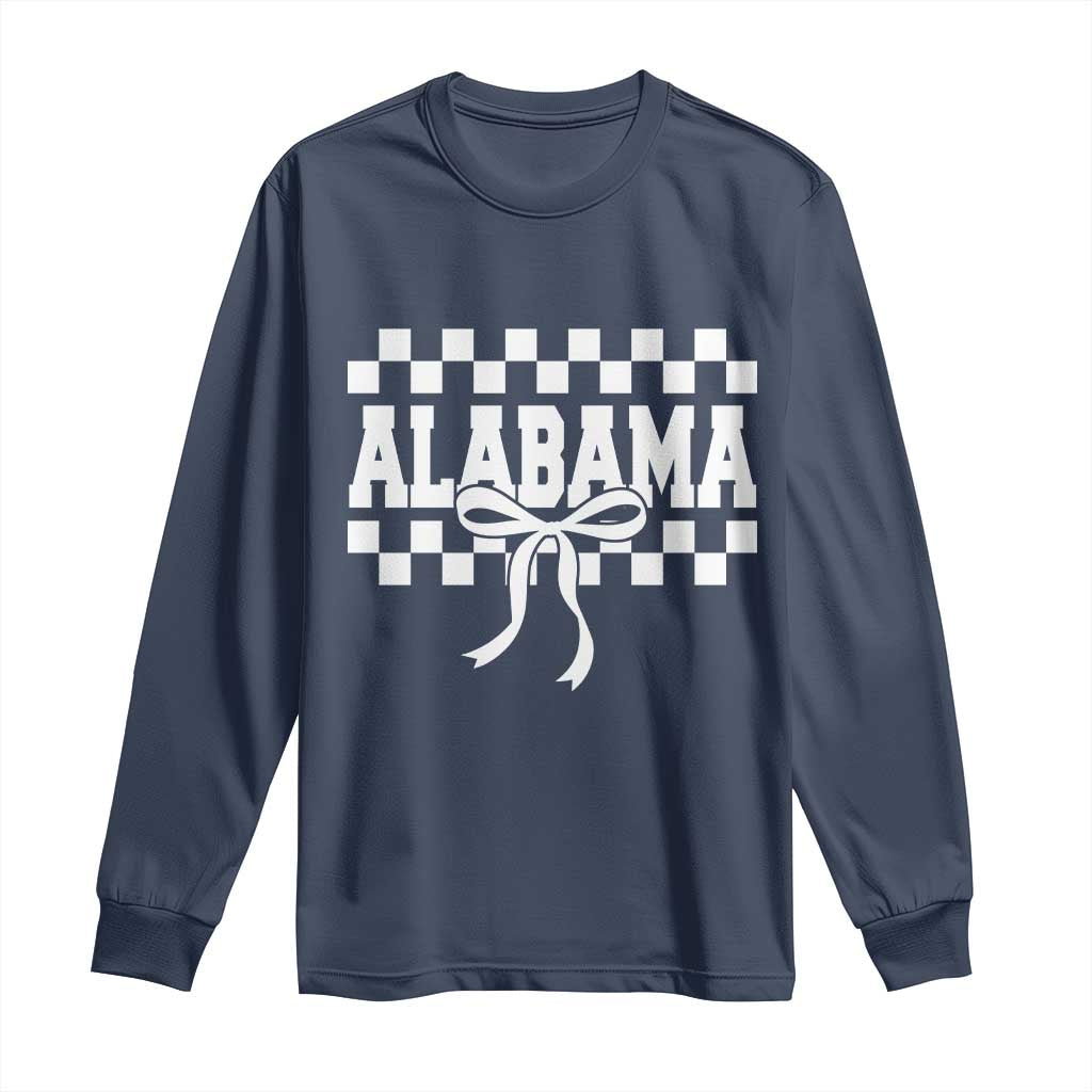 Alabama Fan Long Sleeve Shirt AL State Sport Coquette Bow Checkered Design Game Day TS11 Navy Print Your Wear