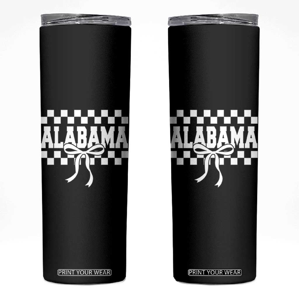 Alabama Fan Skinny Tumbler AL State Sport Coquette Bow Checkered Design Game Day TS11 Black Print Your Wear