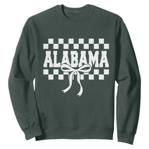 Alabama Fan Sweatshirt AL State Sport Coquette Bow Checkered Design Game Day TS11 Dark Forest Green Print Your Wear