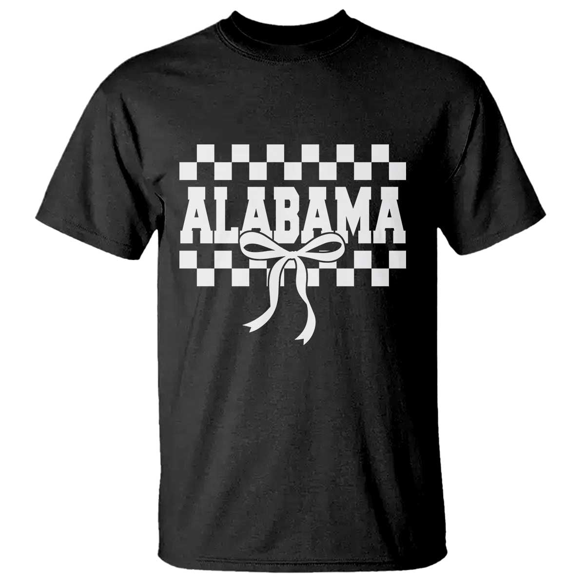 Alabama Fan T Shirt AL State Sport Coquette Bow Checkered Design Game Day TS11 Black Print Your Wear