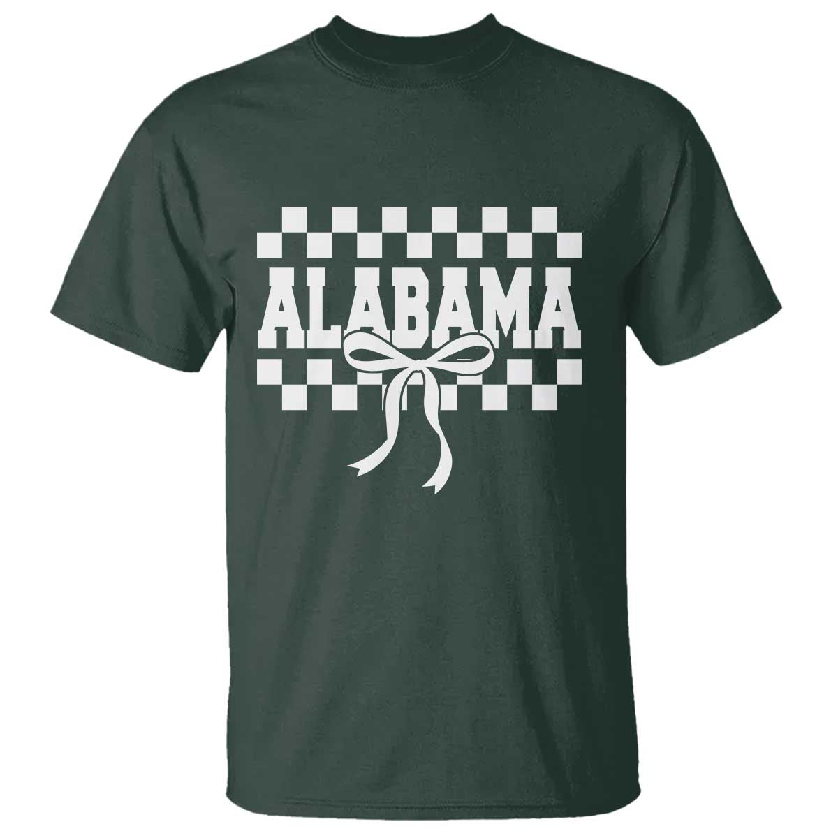 Alabama Fan T Shirt AL State Sport Coquette Bow Checkered Design Game Day TS11 Dark Forest Green Print Your Wear
