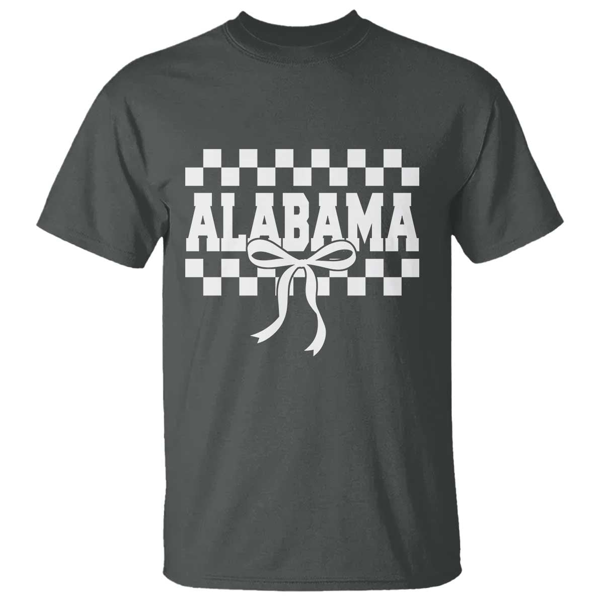 Alabama Fan T Shirt AL State Sport Coquette Bow Checkered Design Game Day TS11 Dark Heather Print Your Wear