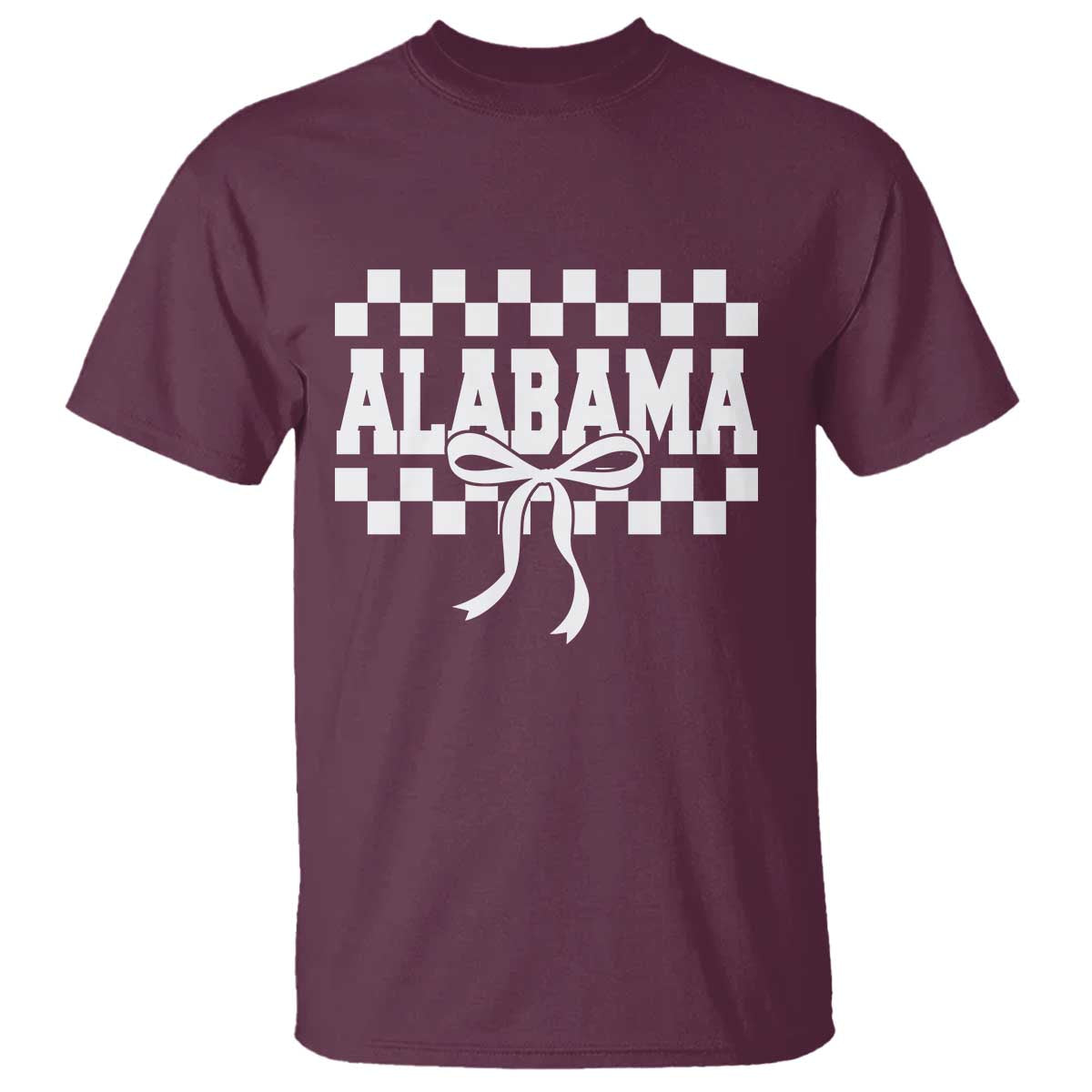 Alabama Fan T Shirt AL State Sport Coquette Bow Checkered Design Game Day TS11 Maroon Print Your Wear