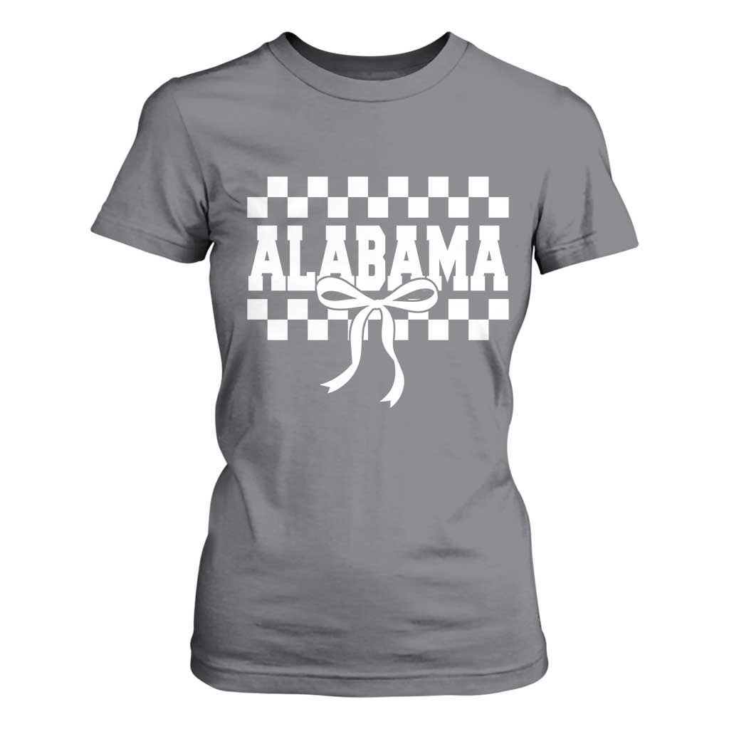 Alabama Fan T Shirt For Women AL State Sport Coquette Bow Checkered Design Game Day TS11 Charcoal Print Your Wear