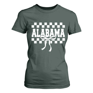 Alabama Fan T Shirt For Women AL State Sport Coquette Bow Checkered Design Game Day TS11 Dark Forest Green Print Your Wear