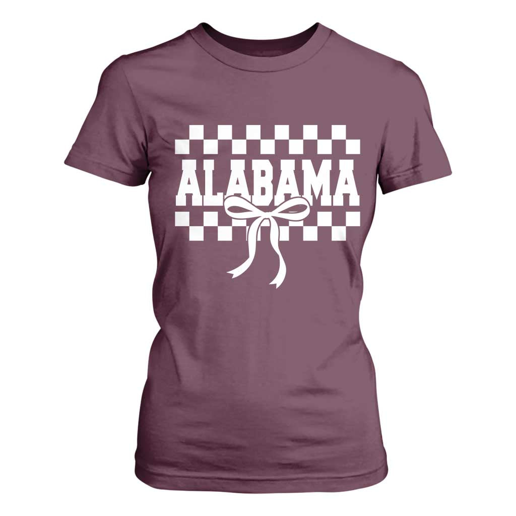 Alabama Fan T Shirt For Women AL State Sport Coquette Bow Checkered Design Game Day TS11 Maroon Print Your Wear