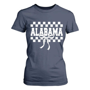 Alabama Fan T Shirt For Women AL State Sport Coquette Bow Checkered Design Game Day TS11 Navy Print Your Wear