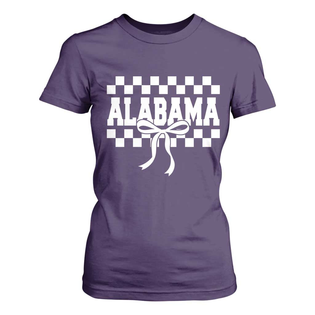 Alabama Fan T Shirt For Women AL State Sport Coquette Bow Checkered Design Game Day TS11 Purple Print Your Wear