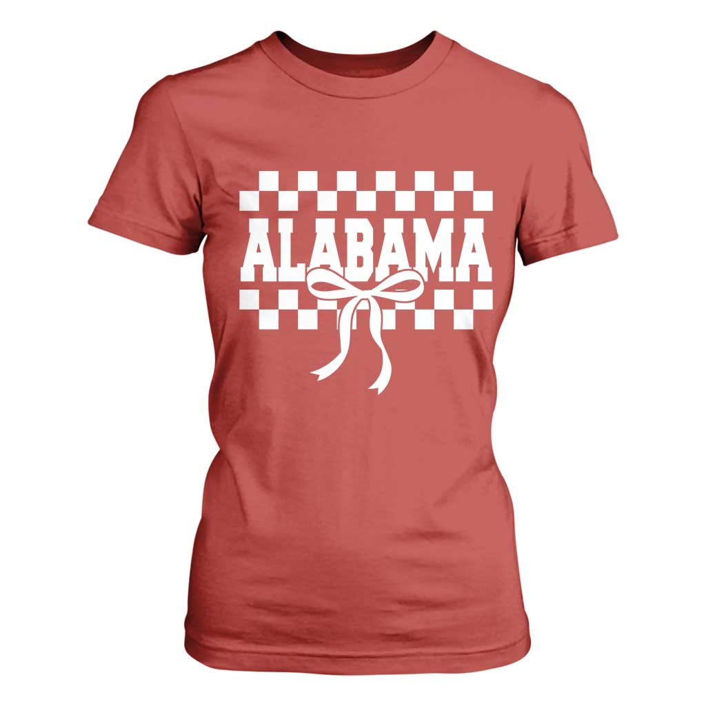 Alabama Fan T Shirt For Women AL State Sport Coquette Bow Checkered Design Game Day TS11 Red Print Your Wear