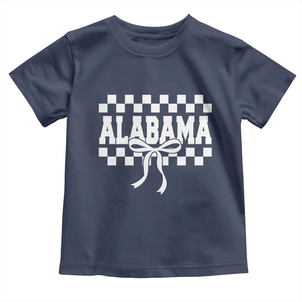 Alabama Fan Toddler T Shirt AL State Sport Coquette Bow Checkered Design Game Day TS11 Navy Print Your Wear