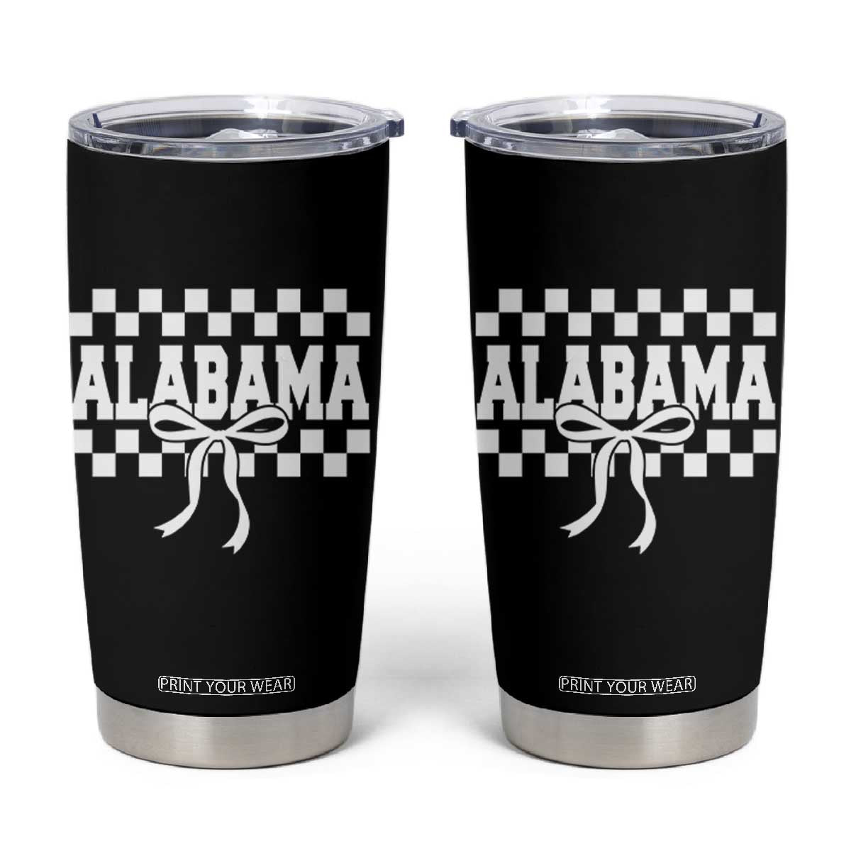 Alabama Fan Tumbler Cup AL State Sport Coquette Bow Checkered Design Game Day TS11 Black Print Your Wear