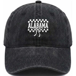Alabama Fan Washed Cotton Baseball Cap AL State Sport Coquette Bow Checkered Design Game Day TS11 Print Your Wear