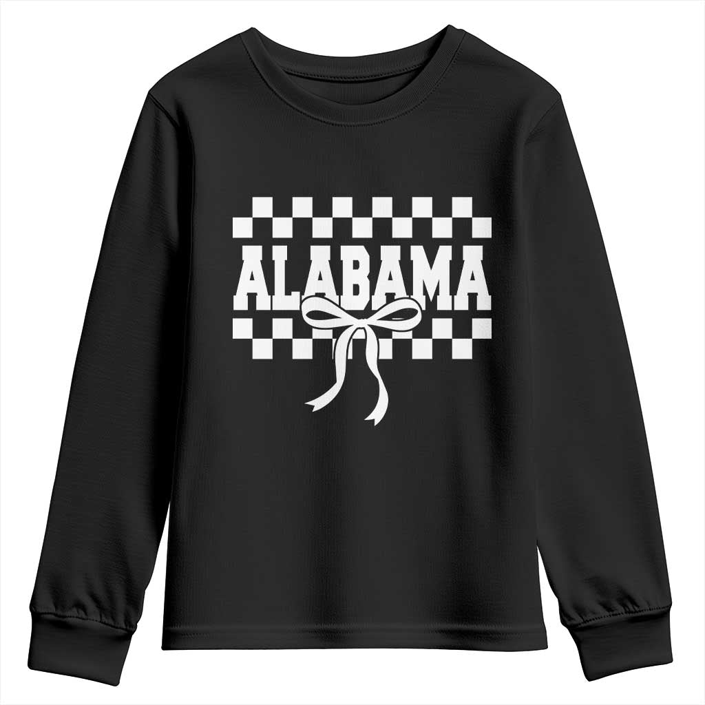 Alabama Fan Youth Sweatshirt AL State Sport Coquette Bow Checkered Design Game Day TS11 Black Print Your Wear