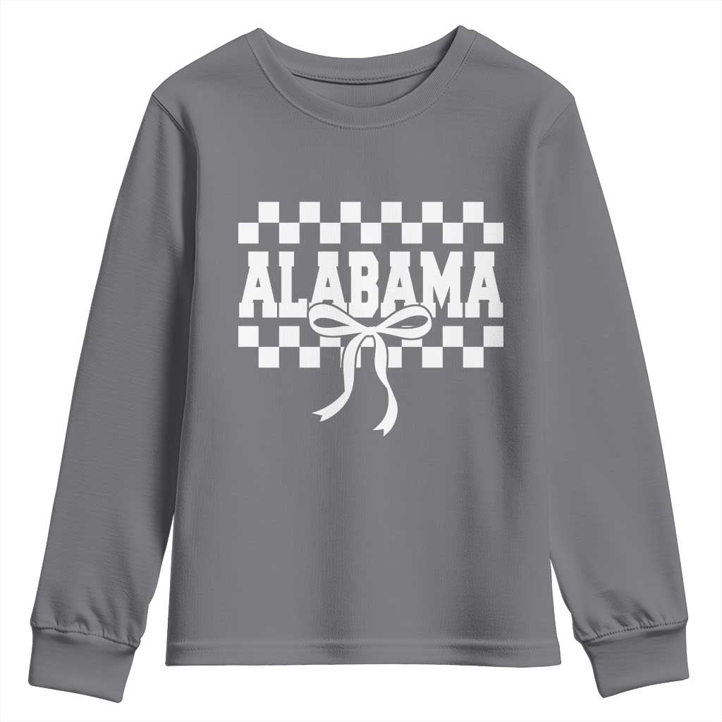 Alabama Fan Youth Sweatshirt AL State Sport Coquette Bow Checkered Design Game Day TS11 Charcoal Print Your Wear