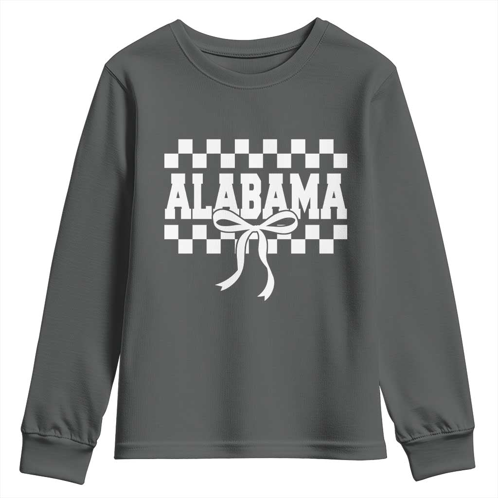 Alabama Fan Youth Sweatshirt AL State Sport Coquette Bow Checkered Design Game Day TS11 Dark Heather Print Your Wear