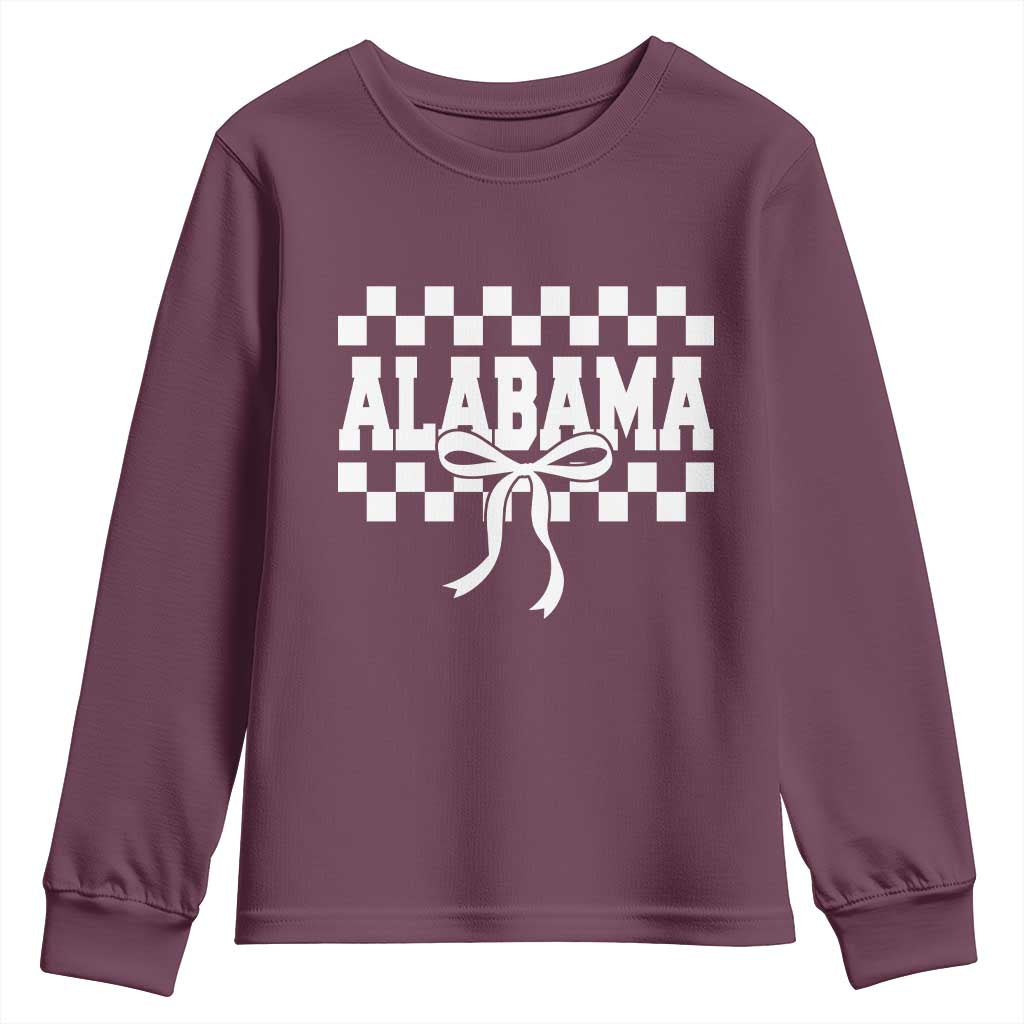 Alabama Fan Youth Sweatshirt AL State Sport Coquette Bow Checkered Design Game Day TS11 Maroon Print Your Wear
