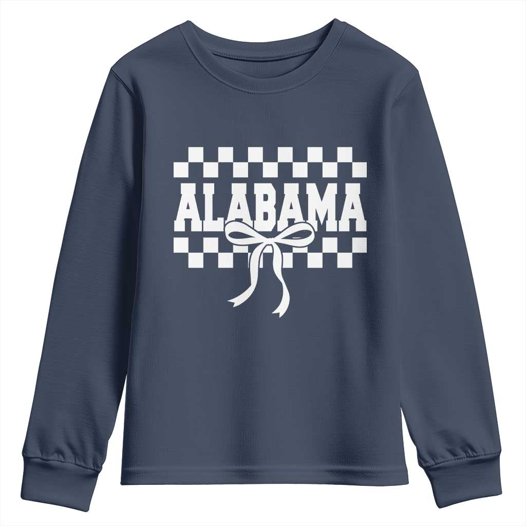 Alabama Fan Youth Sweatshirt AL State Sport Coquette Bow Checkered Design Game Day TS11 Navy Print Your Wear