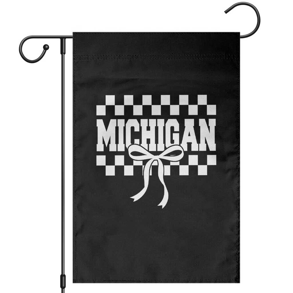Michigan Fan Garden Flag MI State Sport Coquette Bow Checkered Design Game Day TS11 Black Print Your Wear