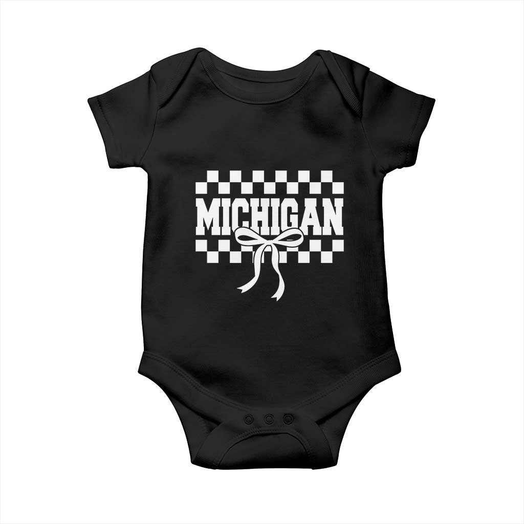 Michigan Fan Baby Onesie MI State Sport Coquette Bow Checkered Design Game Day TS11 Black Print Your Wear