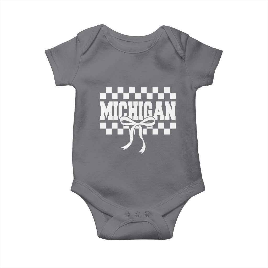Michigan Fan Baby Onesie MI State Sport Coquette Bow Checkered Design Game Day TS11 Charcoal Print Your Wear