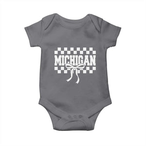 Michigan Fan Baby Onesie MI State Sport Coquette Bow Checkered Design Game Day TS11 Charcoal Print Your Wear