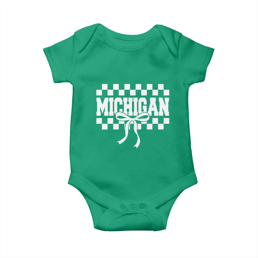 Michigan Fan Baby Onesie MI State Sport Coquette Bow Checkered Design Game Day TS11 Irish Green Print Your Wear