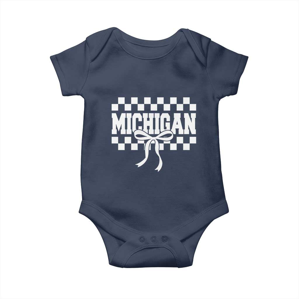 Michigan Fan Baby Onesie MI State Sport Coquette Bow Checkered Design Game Day TS11 Navy Print Your Wear