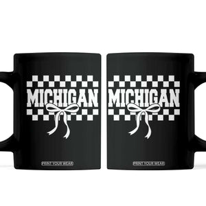 Michigan Fan Coffee Mug MI State Sport Coquette Bow Checkered Design Game Day TS11 Black Print Your Wear