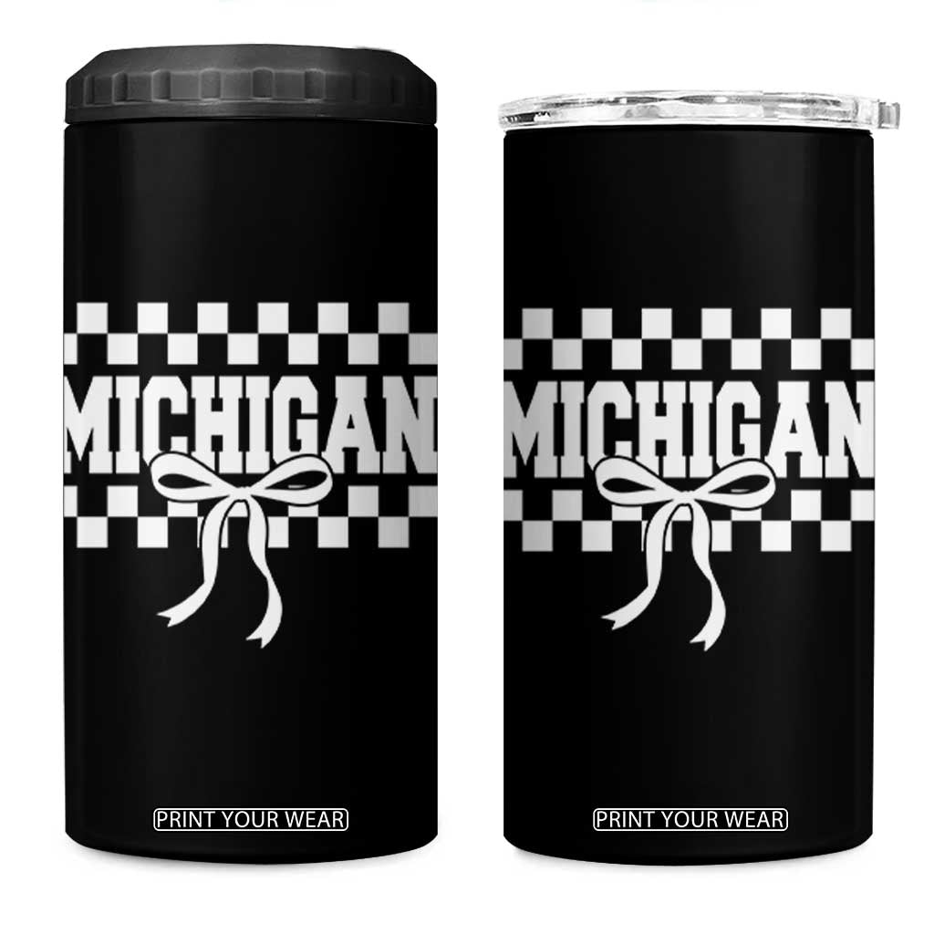Michigan Fan 4 in 1 Can Cooler Tumbler MI State Sport Coquette Bow Checkered Design Game Day TS11 One Size: 16 oz Black Print Your Wear