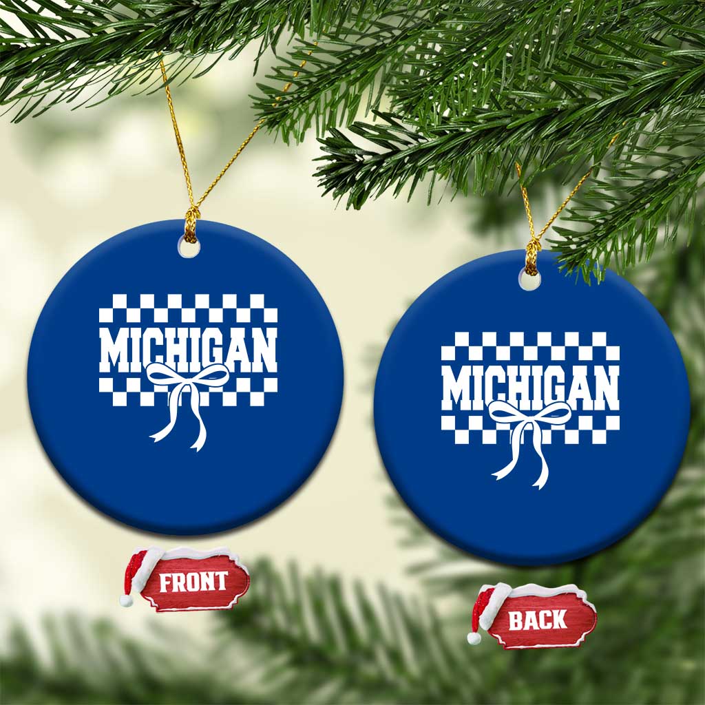 Michigan Fan Ceramic Ornament MI State Sport Coquette Bow Checkered Design Game Day TS11 1pc Blue Print Your Wear