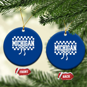 Michigan Fan Ceramic Ornament MI State Sport Coquette Bow Checkered Design Game Day TS11 1pc Blue Print Your Wear