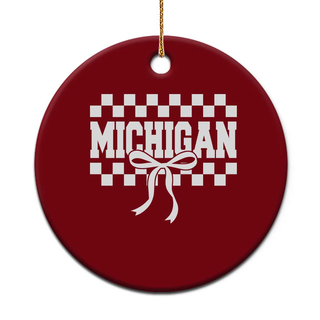 Michigan Fan Ceramic Ornament MI State Sport Coquette Bow Checkered Design Game Day TS11 1pc Red Print Your Wear