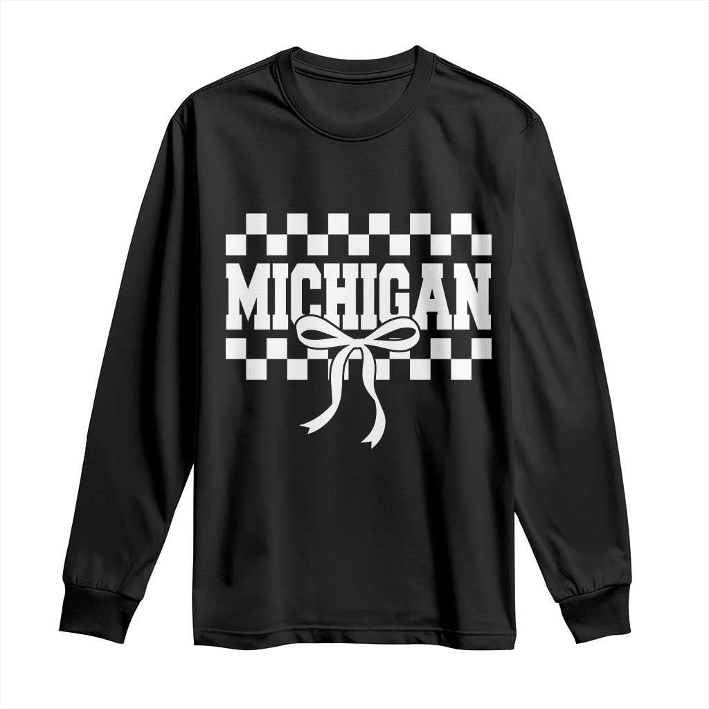 Michigan Fan Long Sleeve Shirt MI State Sport Coquette Bow Checkered Design Game Day TS11 Black Print Your Wear