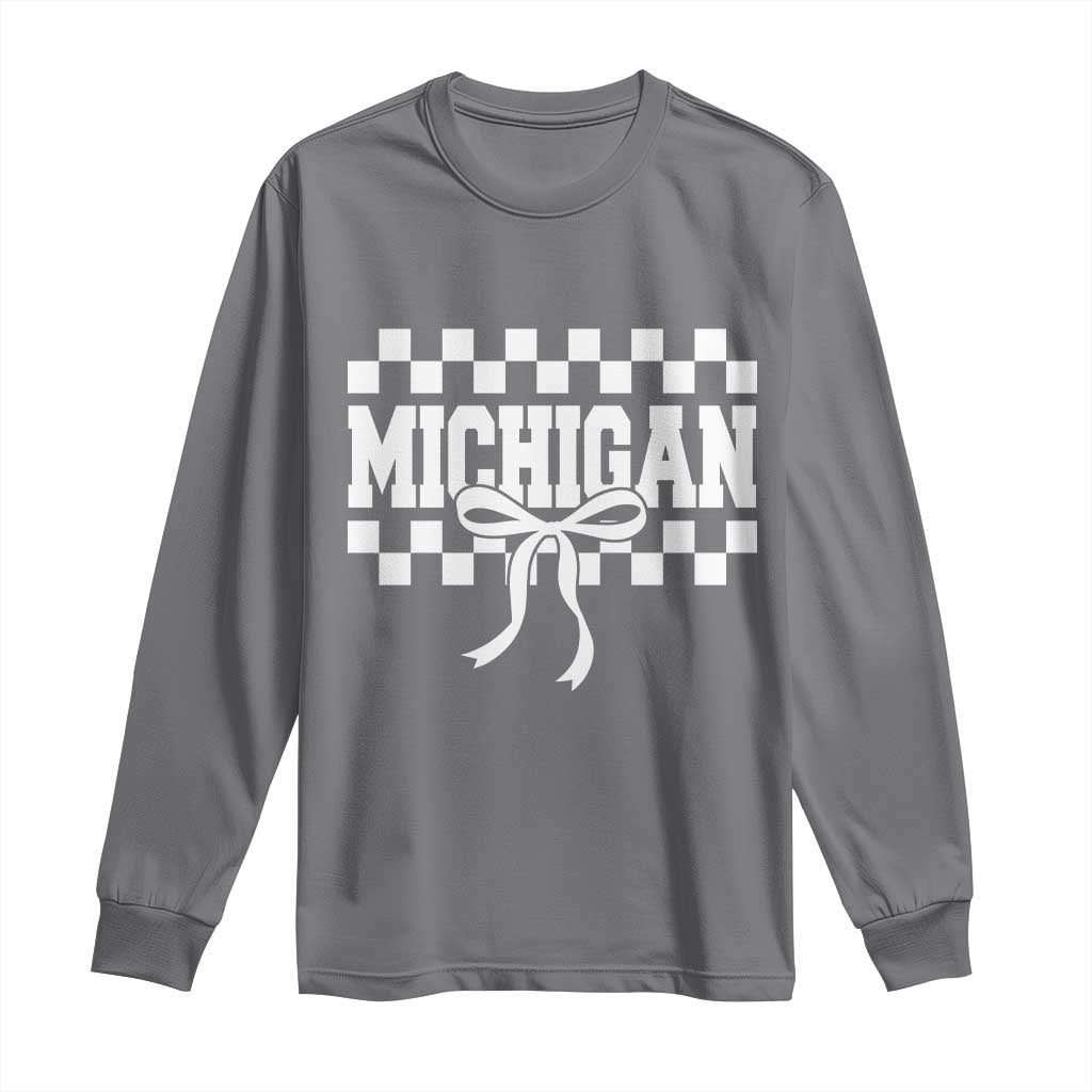 Michigan Fan Long Sleeve Shirt MI State Sport Coquette Bow Checkered Design Game Day TS11 Charcoal Print Your Wear
