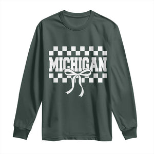 Michigan Fan Long Sleeve Shirt MI State Sport Coquette Bow Checkered Design Game Day TS11 Dark Forest Green Print Your Wear