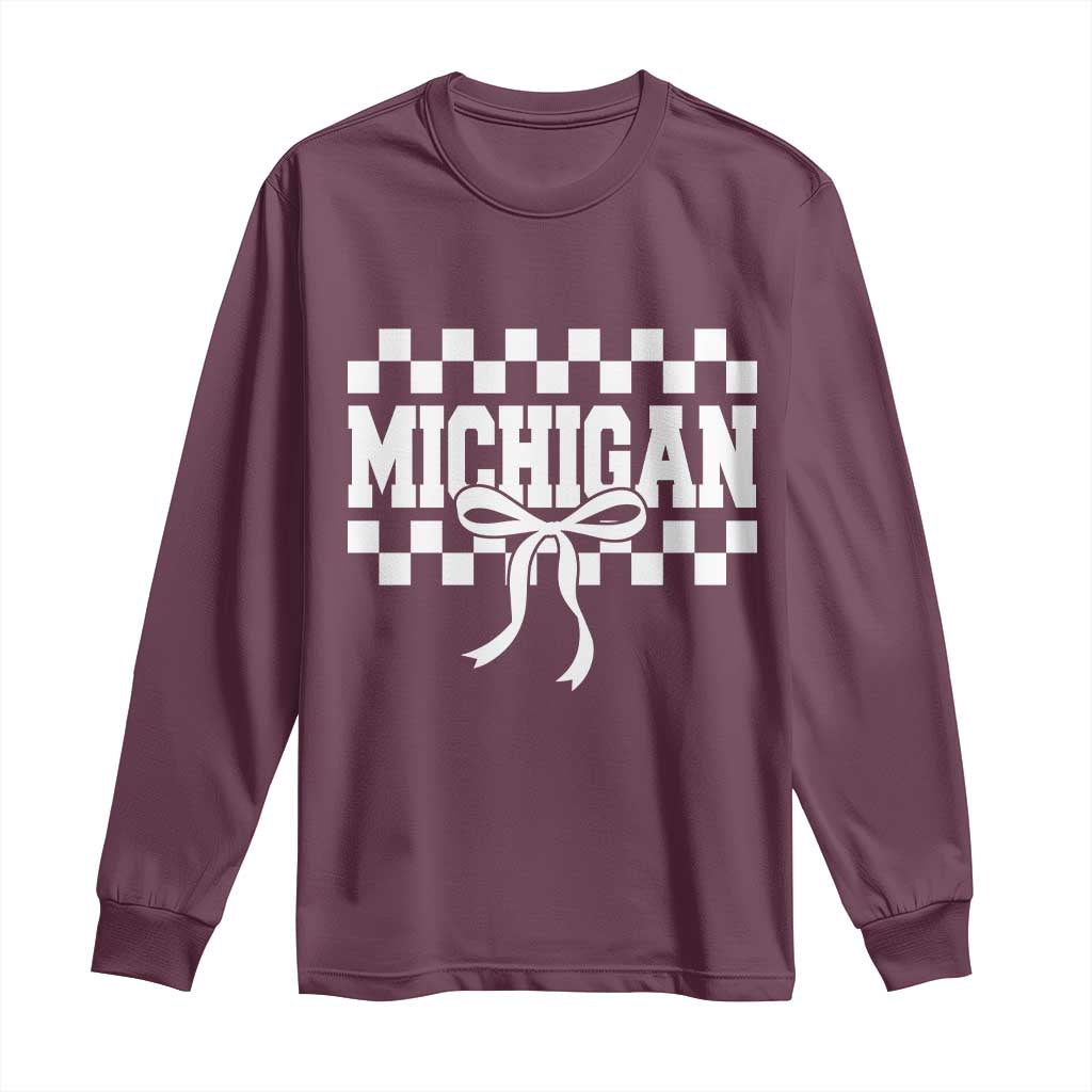 Michigan Fan Long Sleeve Shirt MI State Sport Coquette Bow Checkered Design Game Day TS11 Maroon Print Your Wear