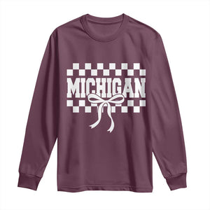 Michigan Fan Long Sleeve Shirt MI State Sport Coquette Bow Checkered Design Game Day TS11 Maroon Print Your Wear